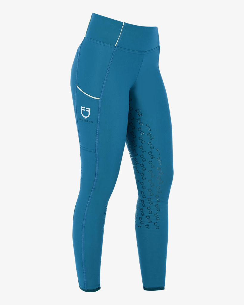 Бриджи леггинсы зимние Fleece Slim Fit Blue Coral, полная силиконовая лея. Equestro